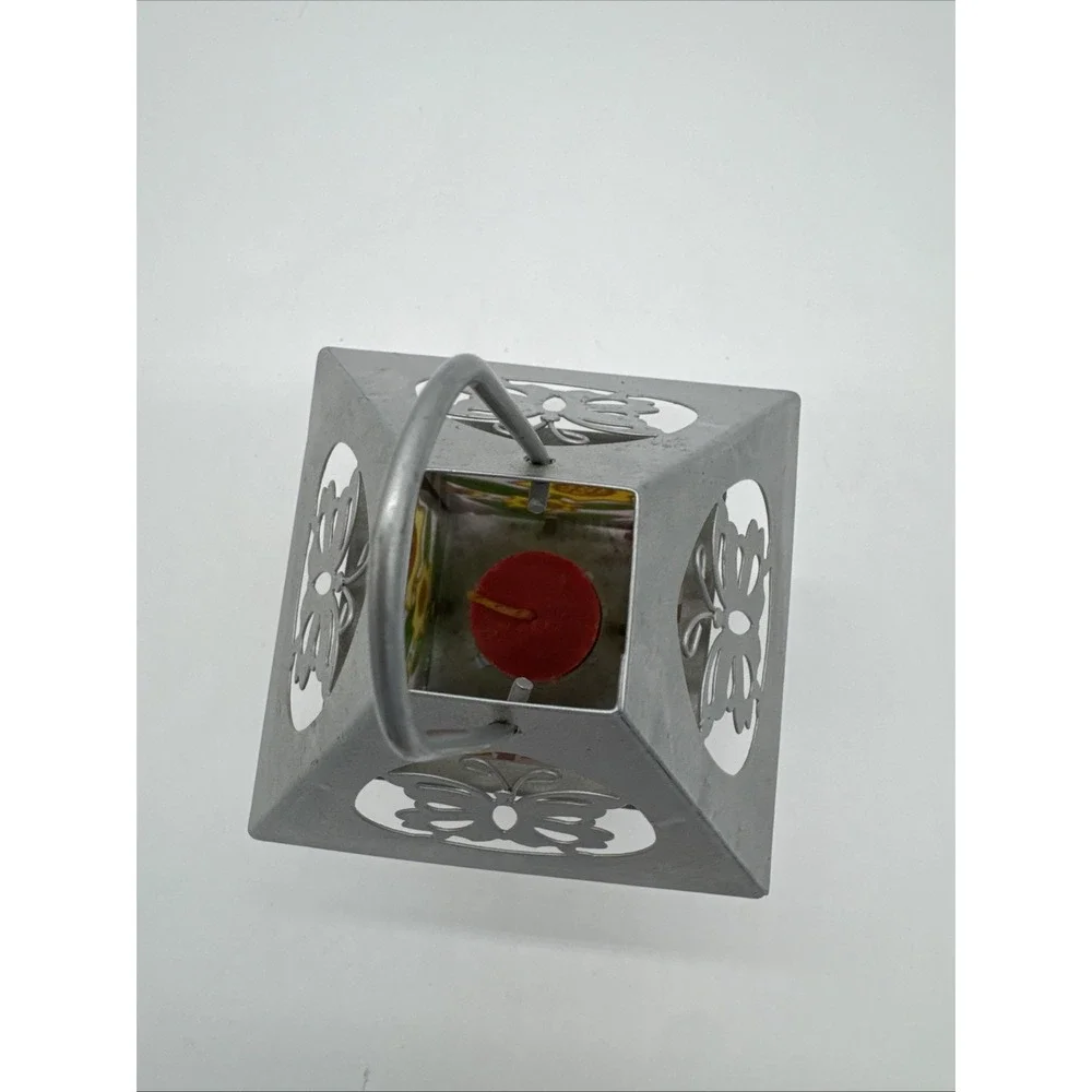 Glass and Metal Candle Holder Butterflies Honeybee's Flowers